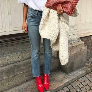 Topshop red patent ankle boot